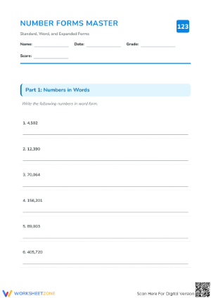 Printable Number Forms Worksheet | Grade 4 Math