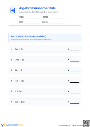 Printable Algebra Expressions Worksheet | Grade 5 Math