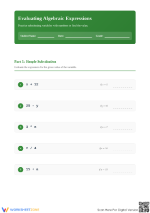 Printable One-Variable Equations Worksheet | Grade 5 Math