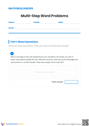 Printable Multi-Step Word Problems Worksheet | Grade 4 Math