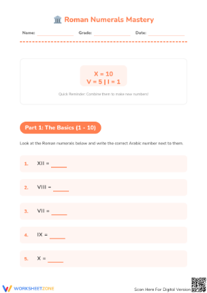 Grade 2 Roman Numerals — Printable No-Prep Worksheet