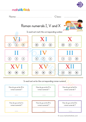 Roman numerals I, V, and X