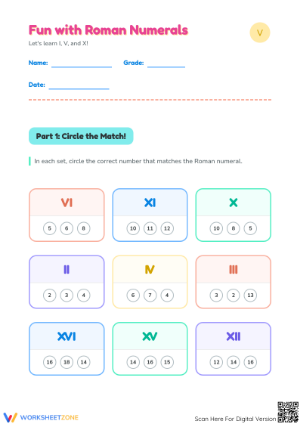 Printable Roman Numerals Worksheet | Grade 2-4 Math