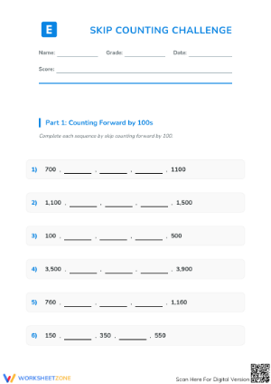 Printable Skip Counting by 100s Worksheet | Grade 3 Math