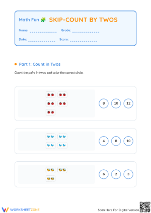 Printable Skip Counting by 2s Worksheet | Grade 1-2