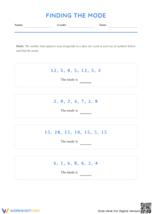 Printable Finding the Mode Worksheet | Grade 3 Math