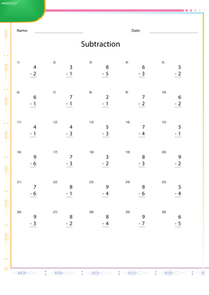Subtract Single Digits Practice
