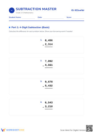 Printable 4-Digit Subtraction Worksheet | Grade 4 Math