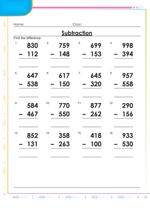 Subtraction of 3-Digit Numbers