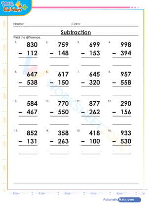Subtraction of 3-Digit Numbers