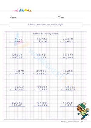 Subtract numbers up to five digits