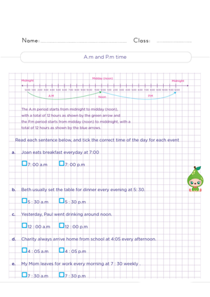 Grade 2 A.M. and P.M. Time — Printable No-Prep Worksheet