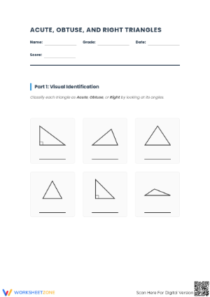 Acute, Obtuse, and Right Triangles Worksheet | Grade 4 Ready