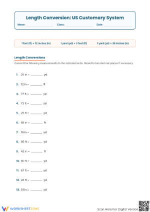5.MD.A.1 Worksheet: U.S. Measurement — Grade 5 Aligned