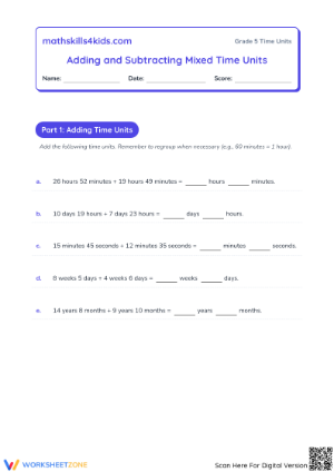 Grade 5 Elapsed Time — Printable No-Prep Worksheet