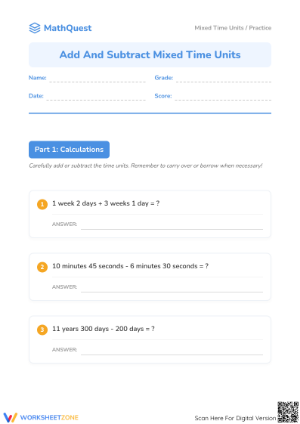 Printable Adding Time Worksheet | Grade 3 Math