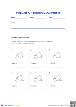 Essential Volume of Triangular Prism Worksheet | Grade 7