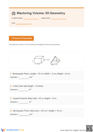 Printable Volume Worksheet | Grade 8 Geometry