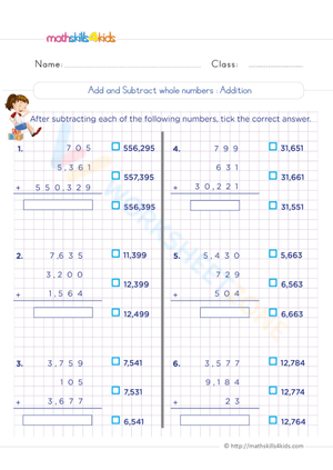 Add and Subtract Whole Numbers Practice