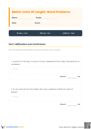 Printable Metric Word Problems Worksheet | Grade 4 Math