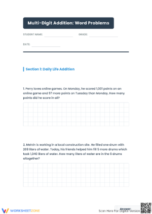 Printable 4-Digit Addition Word Problems | Grade 4 Math