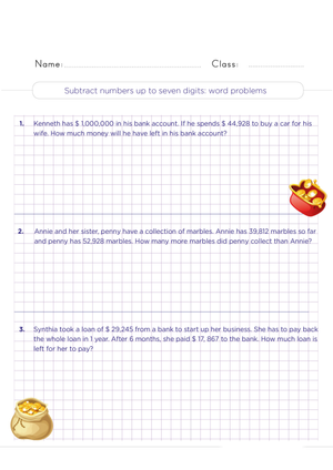 Subtract Numbers Up To Seven Digits: Word Problems