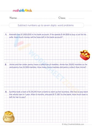 Subtract Numbers Up To Seven Digits: Word Problems