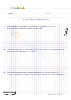 Grade 3 Elapsed Time — Printable No-Prep Worksheet