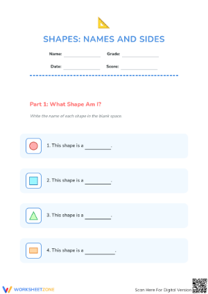 Printable 2D Shapes and Sides Worksheet | Grade 1 Math