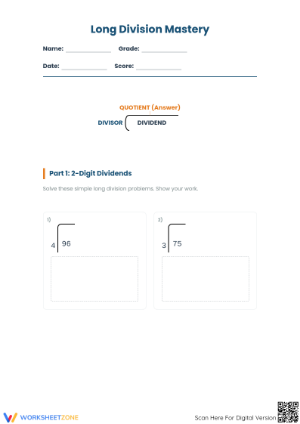 Printable Long Division Worksheet | Grade 4 Math