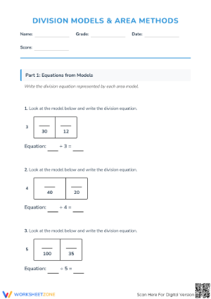 Printable Division Models Worksheet | Grade 3 Math