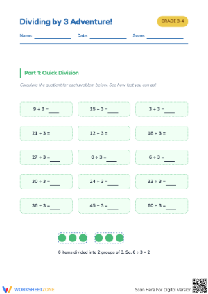 Grade 3 Division — Printable No-Prep Worksheet