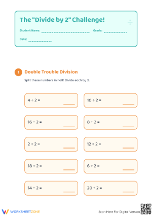 Printable Division by 2 Worksheet | Grade 3 Math