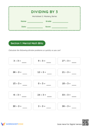 Grade 3 Division — Printable No-Prep Worksheet