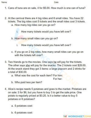 Money Division Word Problems - Sheet 2