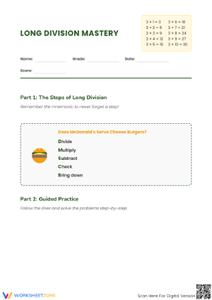 Grade 5 Long Division — Printable No-Prep Worksheet