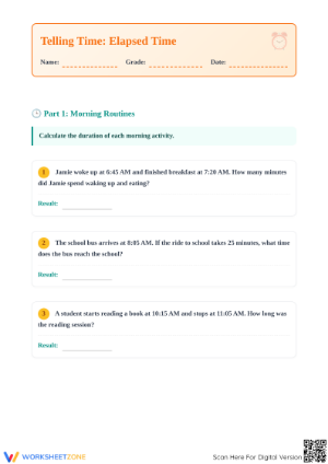 Printable Elapsed Time Worksheet | Grade 4 Math