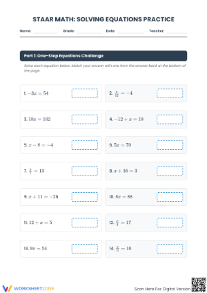 TEKS 7.11A Worksheet: Solving Equations — Grade 7 Aligned