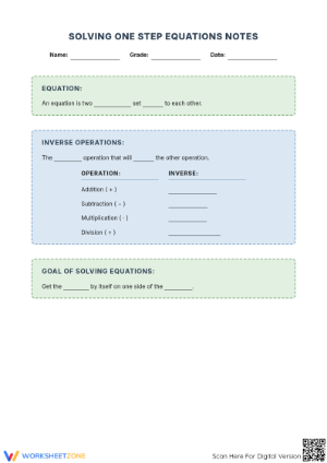 Solving One-Step Equations Notes | Essential Grade 8-12 Math