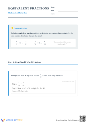 Printable Equivalent Fractions Worksheet | Grade 5 Math