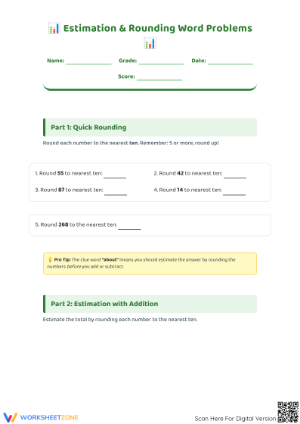 Grade 3 Rounding Word Problems — Printable No-Prep Worksheet