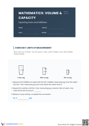 Printable Estimating Volume Worksheet | Grade 3 Math