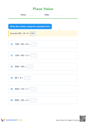 Grade 4 Place Value — Printable No-Prep Worksheet