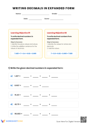 Essential Decimals in Expanded Form Worksheet | Grade 5