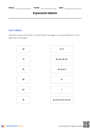 Grade 6 Exponents — Printable No-Prep Worksheet