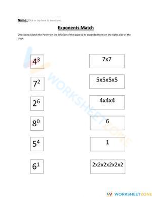 Exponent Match Worksheet