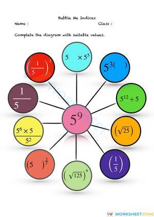 Indices and Powers: Bubble Me Worksheet