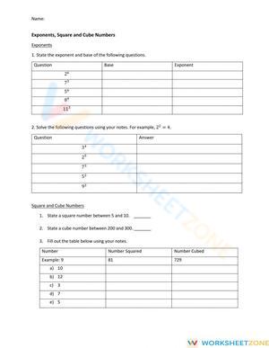Exponents-Square Numbers-Cube Numbers