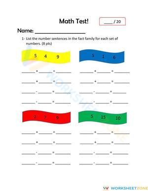 Math Test Fact Families