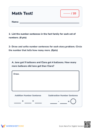 Grade 1 Fact Families — Printable No-Prep Worksheet